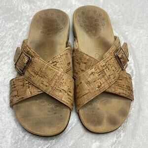 Vionic Cork and Gold Skylar Walking Sandal with Arch Support Size 6